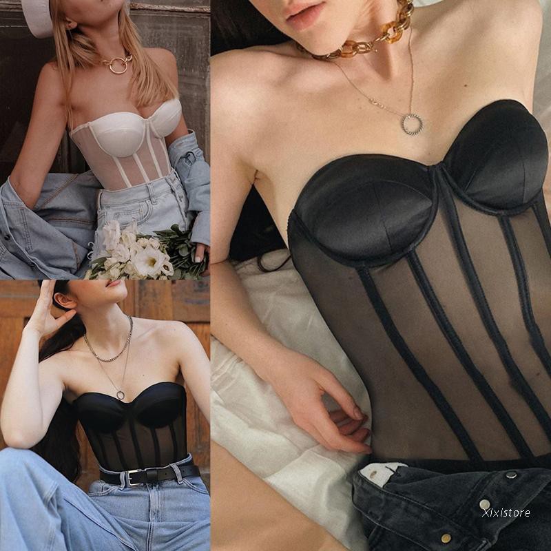 Áo Lửng Cúp Ngực Phối Họa Tiết Ren Gợi Cảm Dành Cho Nữ