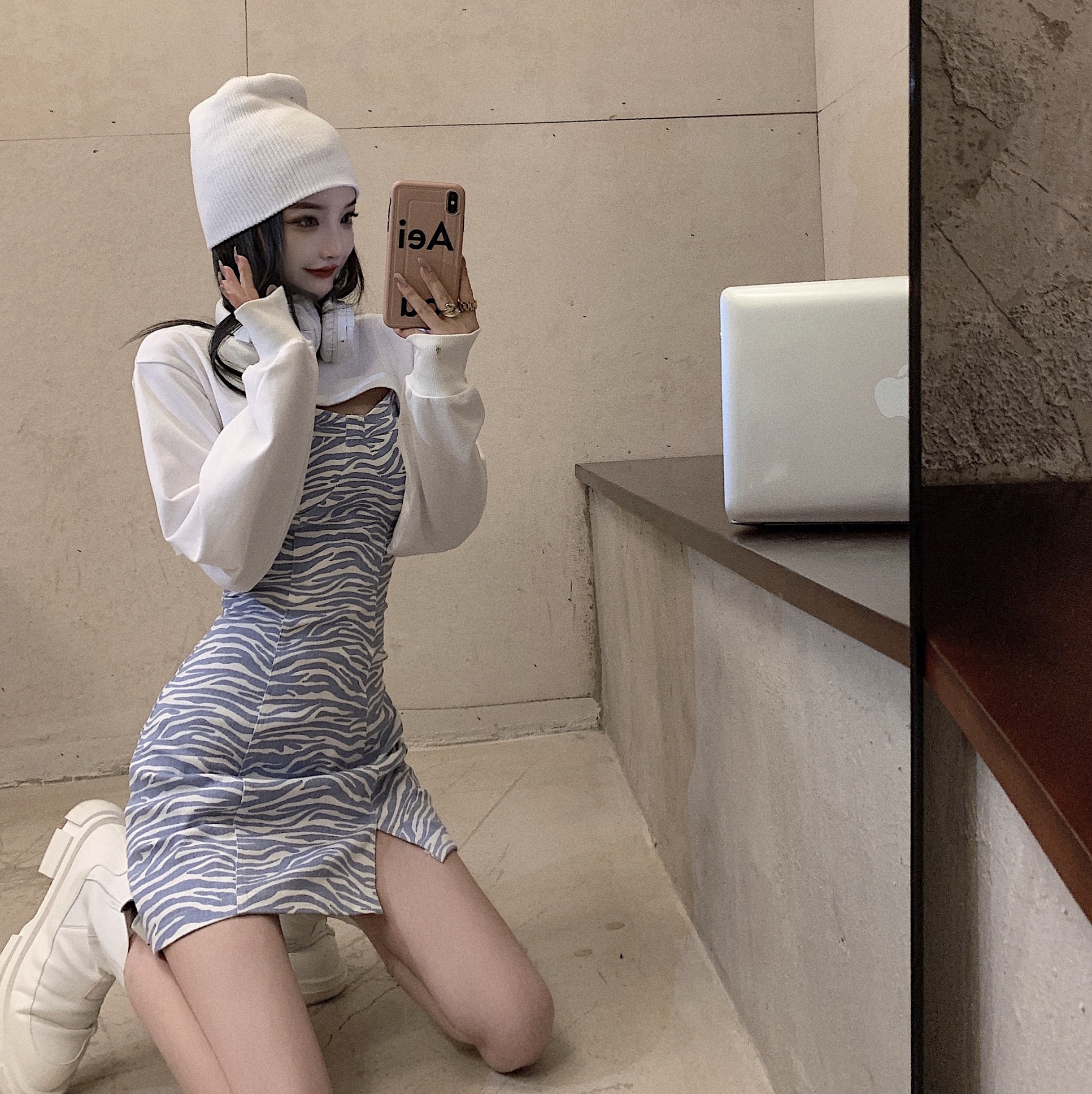 Xiaozhainv Áo Sweater + Đầm Họa Tiết Da Beo Độc Đáo Thời Thượng Dành Cho Nữ | BigBuy360 - bigbuy360.vn