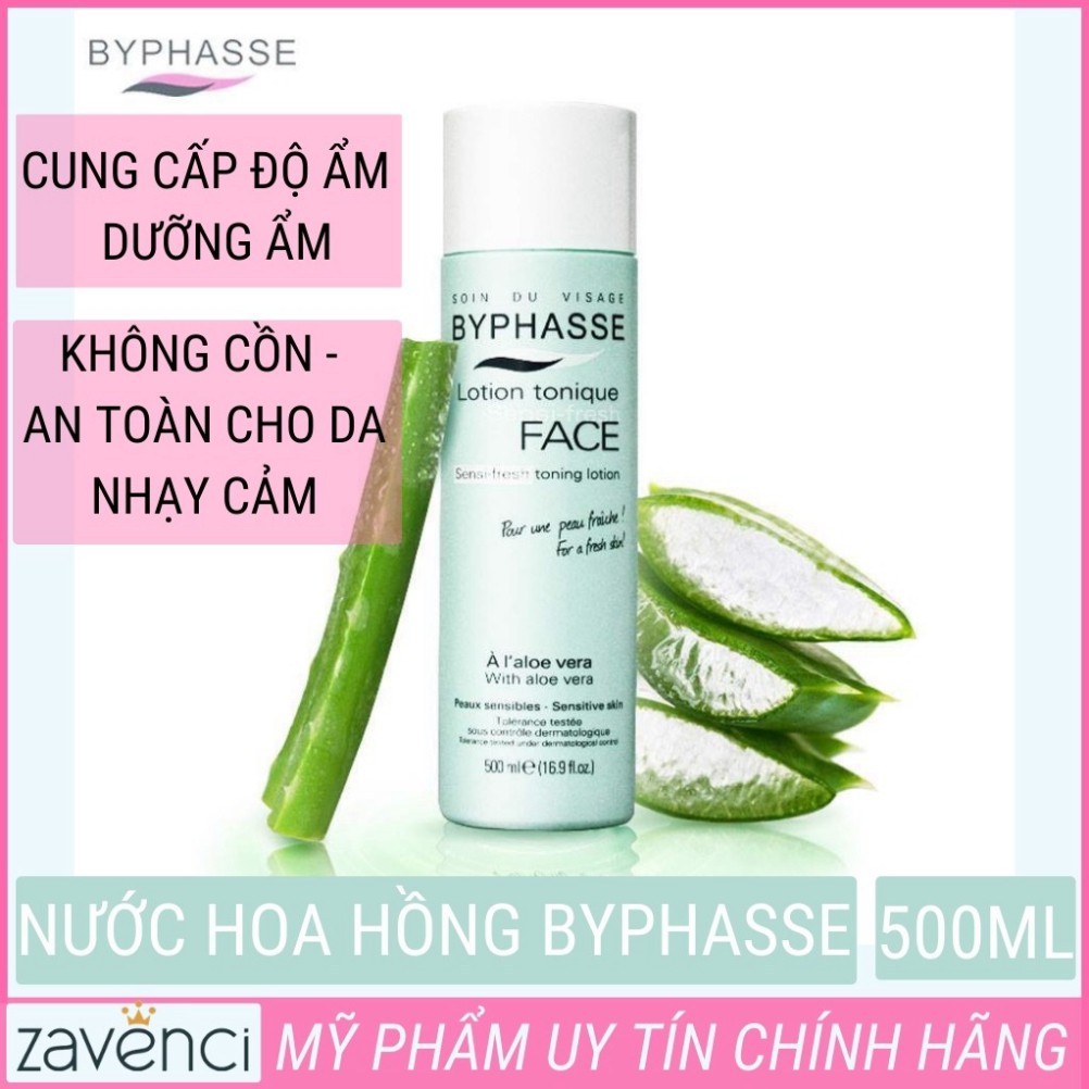 Nước hoa hồng NH23445 BYPHASSE chiết xuất nha đam dành cho da nhạy cảm (500ml)