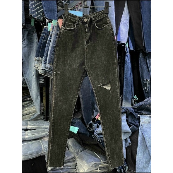 Quần jeans skinny rách gối lưng cao QJ045