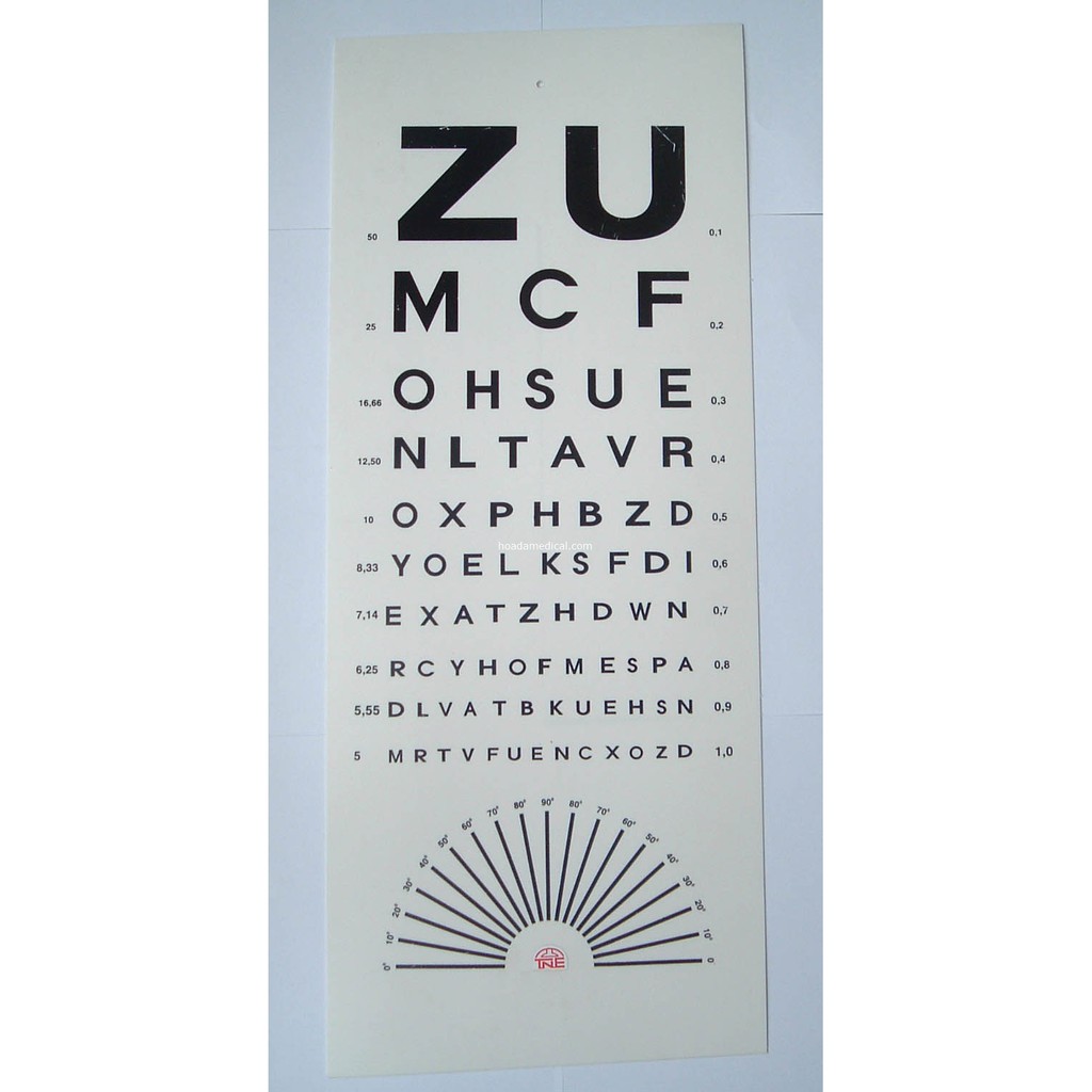 Bảng kiểm tra thị lực khoảng cách 5m chữ cái Trung Nhân