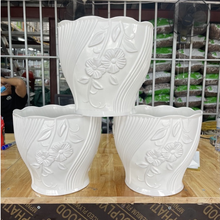 (28x25cm) Chậu nhựa cao cấp giả sứ Bông bèo size 3 để bàn siêu xinh, Chậu hoa cây cảnh họa tiết nổi