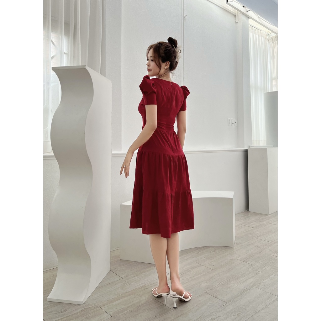 Đầm xòe tay phồng nhún bèo S&amp;M - GR0223