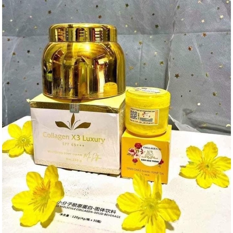 Combo Kem Body Collagen X3 Luxury và Kích trắng Colagen X3 công ty Mỹ phẩm Đông Anh Chính Hãng
