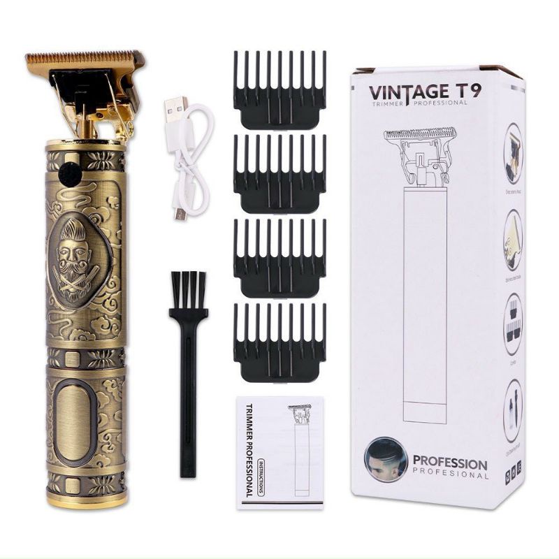 Tông Đơ Cắt Tóc, Chấn Viền VINTAGE-T9 Nhỏ Gọn, Sạc Điện, Pin Cực Bền.