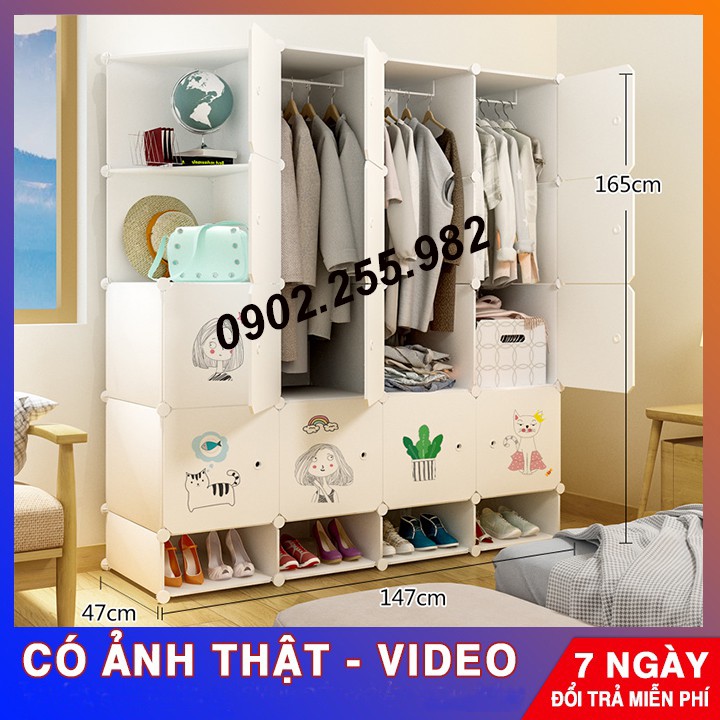 [RẺ NHẤT SHOPEE] TỦ NHỰA LẮP GHÉP 16 Ô + 4 GIÀY THÂN HỒNG - CỬA MẶT CƯỜI NGỘ NGHĨNH ĐỂ ĐỒ ĐA NĂNG THÔNG MINH sâu 47cm