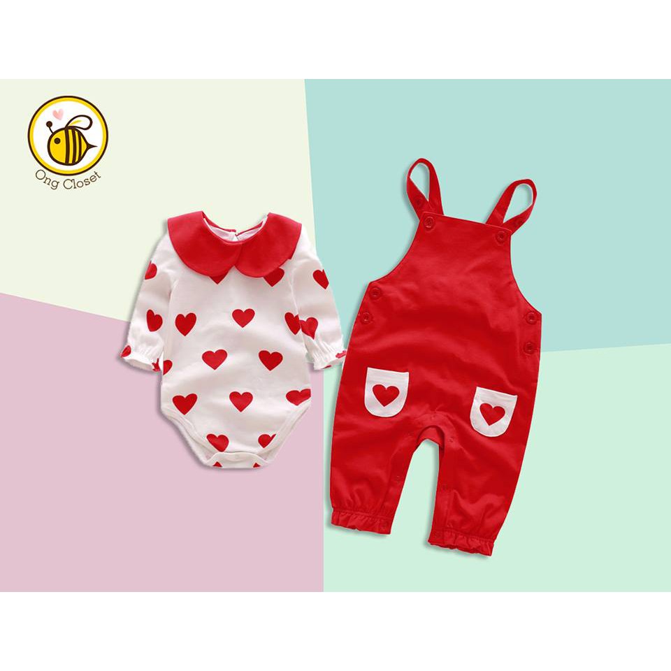 Set quần yếm body tim đỏ