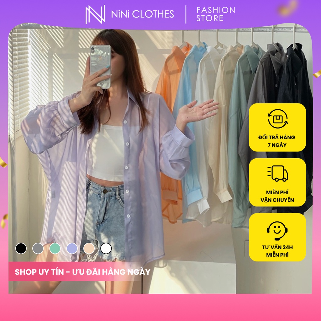 Áo sơ mi mỏng nhẹ màu trơn xuyên thấu dành cho nữ Freesize phong cách Hàn Quốc trẻ trung