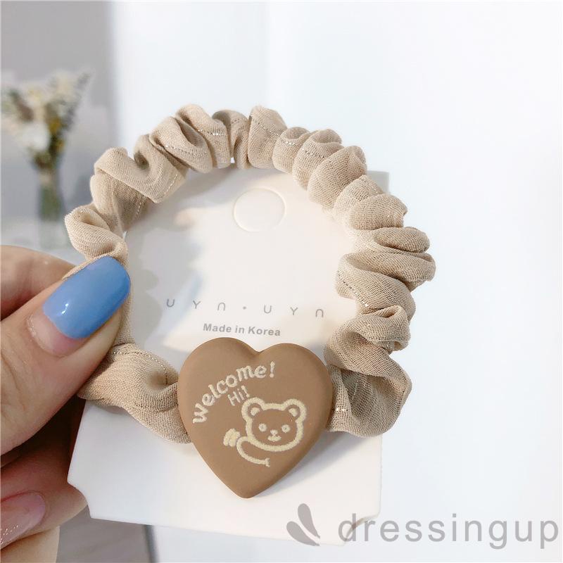 Dây buộc tóc in họa tiết trái tim hoạt hình phong cách Hàn Quốc dễ thương cho nữ