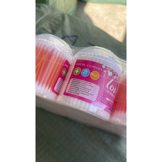 1 lốc 12 hủ tăm bông ráy tai lovely hộp tròn đầu lớn ( 12 hủ )