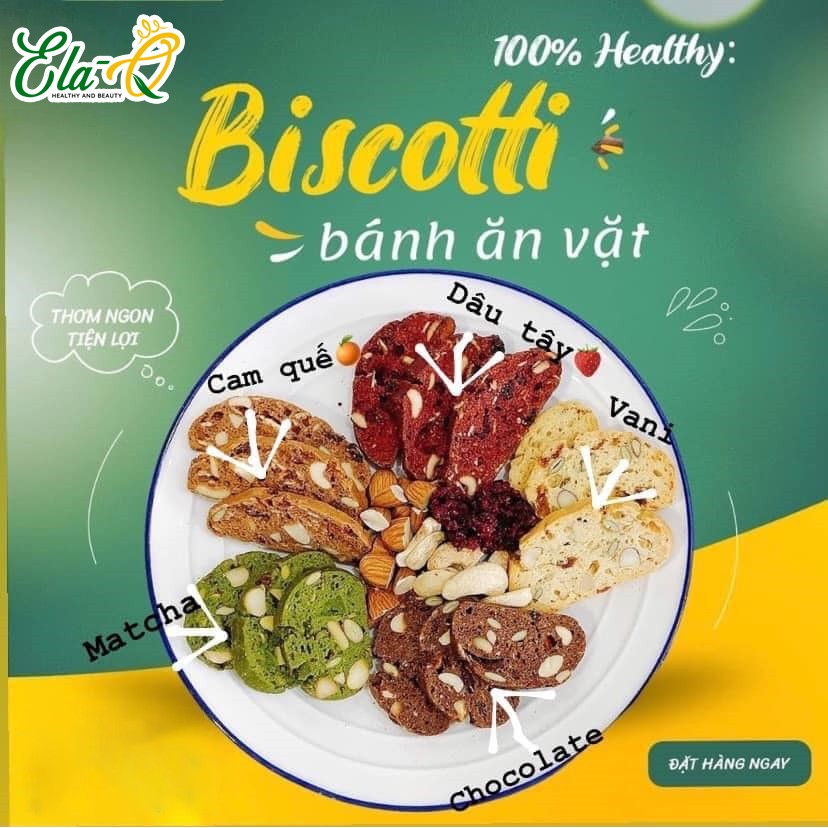 Bánh BISCOTTI healthy nguyên cám 250gr ElaQueen-Cho người ăn kiêng giảm cân, keto, ăn vặt, healthy eatclean, tiểu đường