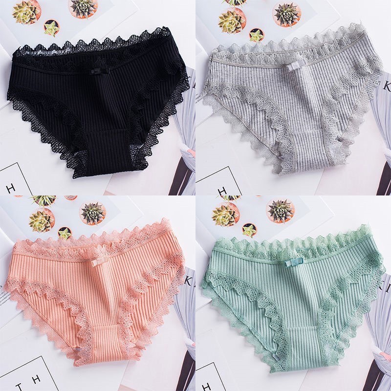 Quần lót nữ cotton tăm phối viền ren xinh xắn đáng yêu | BigBuy360 - bigbuy360.vn