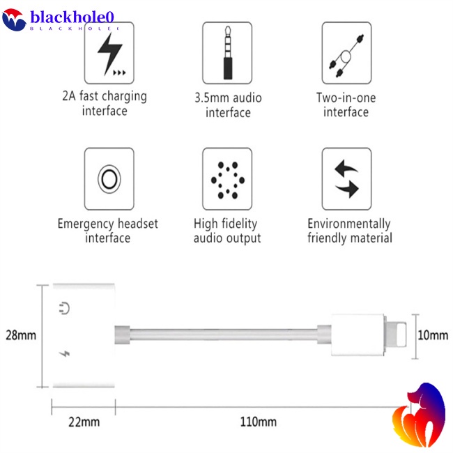 Đầu Chia Cổng Sạc Tai Nghe 3.5mm 2 Trong 1 Tiện Dụng