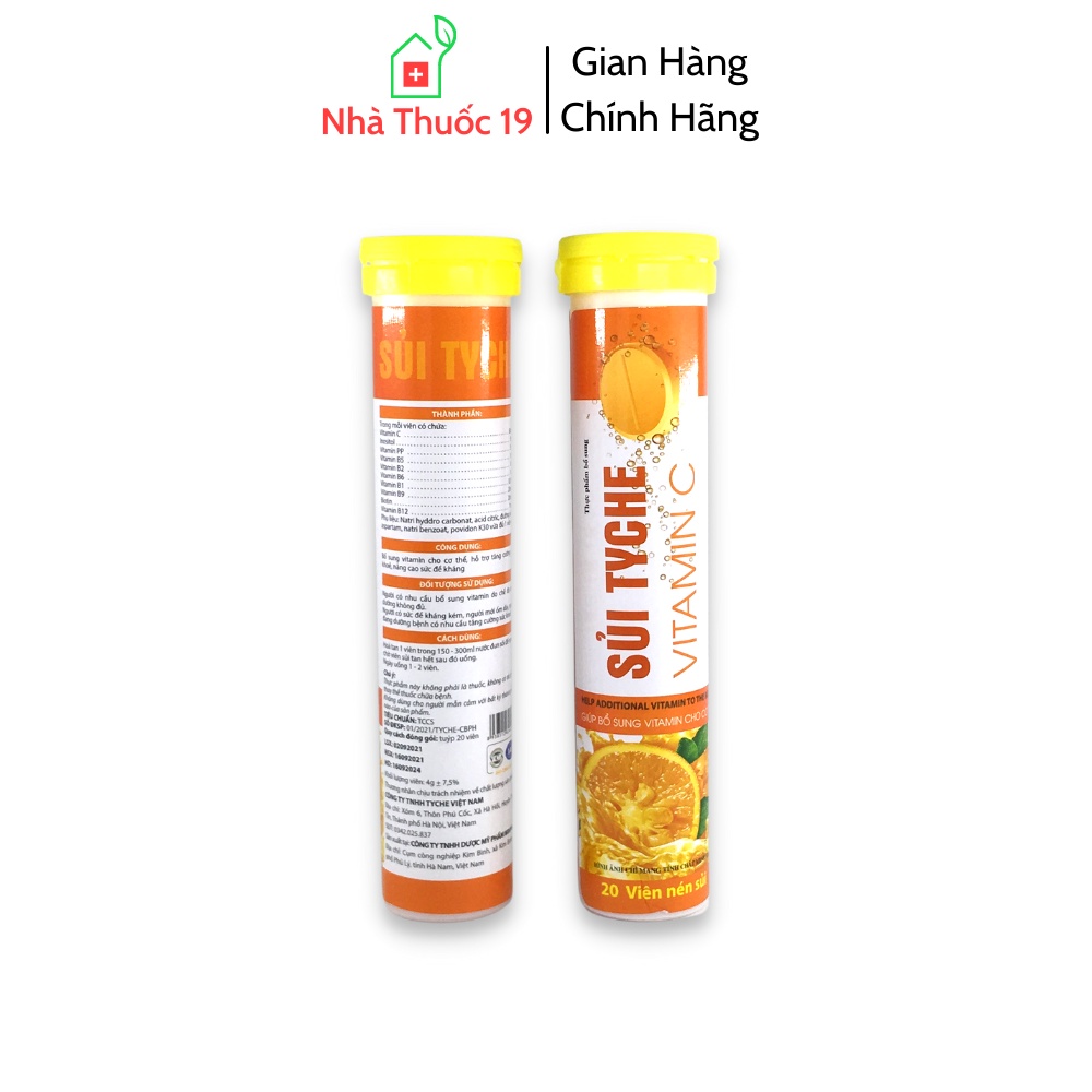Viên C sủi TYCHE Giúp bổ sung Vitamin C Tăng cường sức đề kháng, Phòng Ngừa Virus Tuýp 20 viên C sủi Chính Hãng