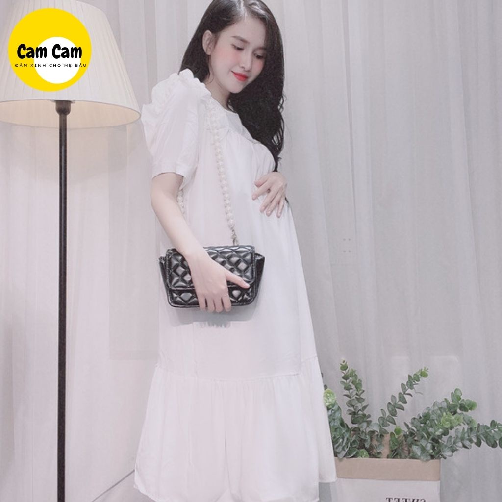 Đầm bầu xinh SALE SOCKĐầm bầu dự tiệc, cách tầng trắng xinh, vai bèo, tay phồng, mã ĐB1008