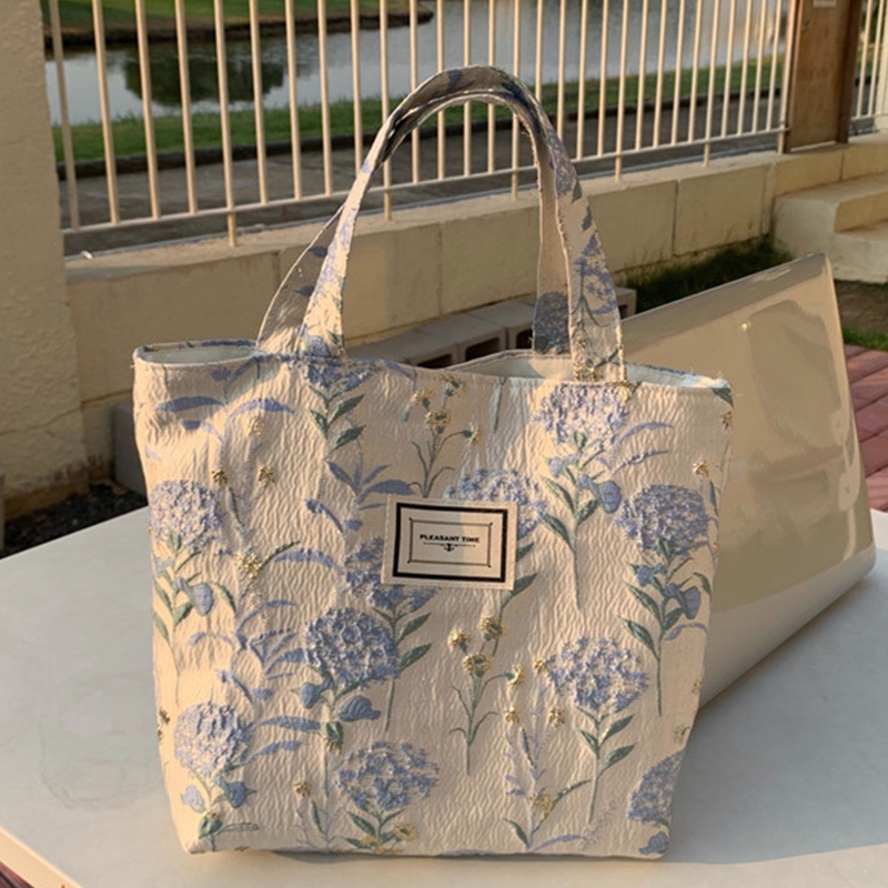 Túi Tote Đeo Vai Họa Tiết Hoa Xanh Dương Phong Cách Cổ Điển Thời Trang Cho Nữ