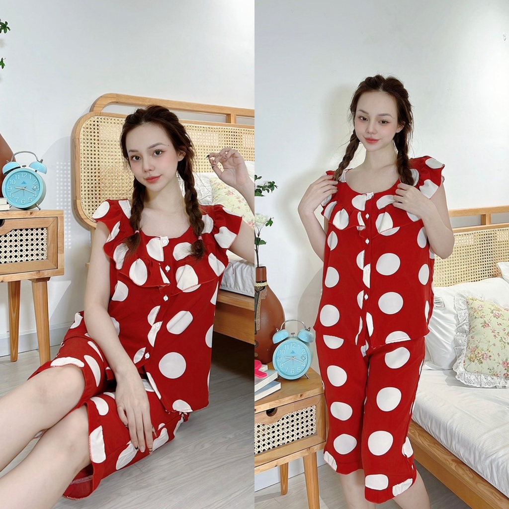 Đồ ngủ lửng cánh tiên cài nút có túi chất liệu lụa hàn mềm mại freesize dưới 60kg tùy chiều cao