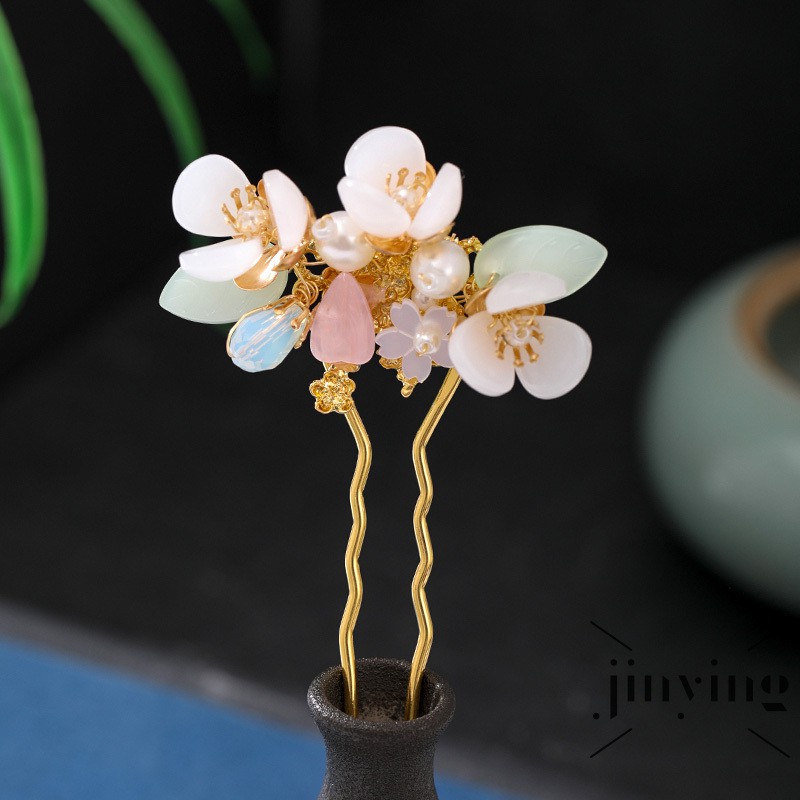 GETNOIVAS Kẹp tóc hình bông hoa đính hạt ngọc trai thời trang vintage cho nữ