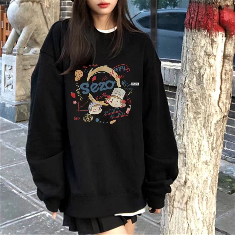 ZHELIAHNGFEI Áo Sweater Tay Dài Cổ Tròn Dáng Rộng Phong Cách Preppy