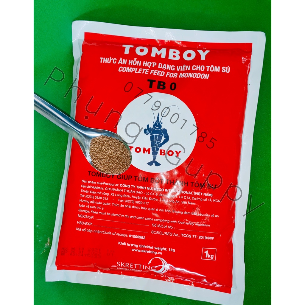 Túi Nguyên 1kg Cám Tomboy TB0 - thức ăn đạm cao cho lươn, ếch, cá betta, guppy, cá dĩa