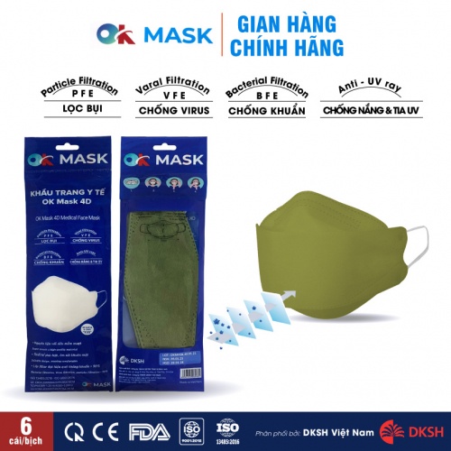 Khẩu trang Y tế cao cấp 4D OK Mask kiểu dáng KF94 Hàn Quốc dễ thở, không dính son lên khẩu trang antibacterial face mask