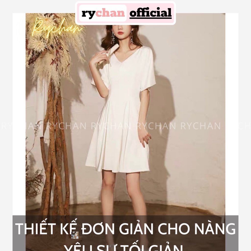 Đầm Xoè Trắng Cổ V Tay Loe Đơn Giản Thanh Lịch, Đầm Tối Giản - DX0126