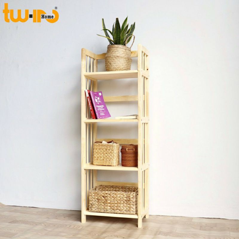 Kệ Gỗ Giá Sách Đa Năng 40cm 4Tầng Bằng Gỗ Cao Su Tự Nhiên( Hàng Xuất Khẩu)