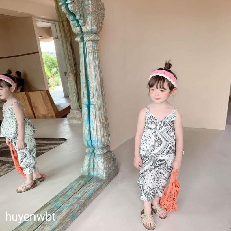 Bộ áo 2 dây quần dài hoạ tiết thổ cẩm siêu sang cho bé gái