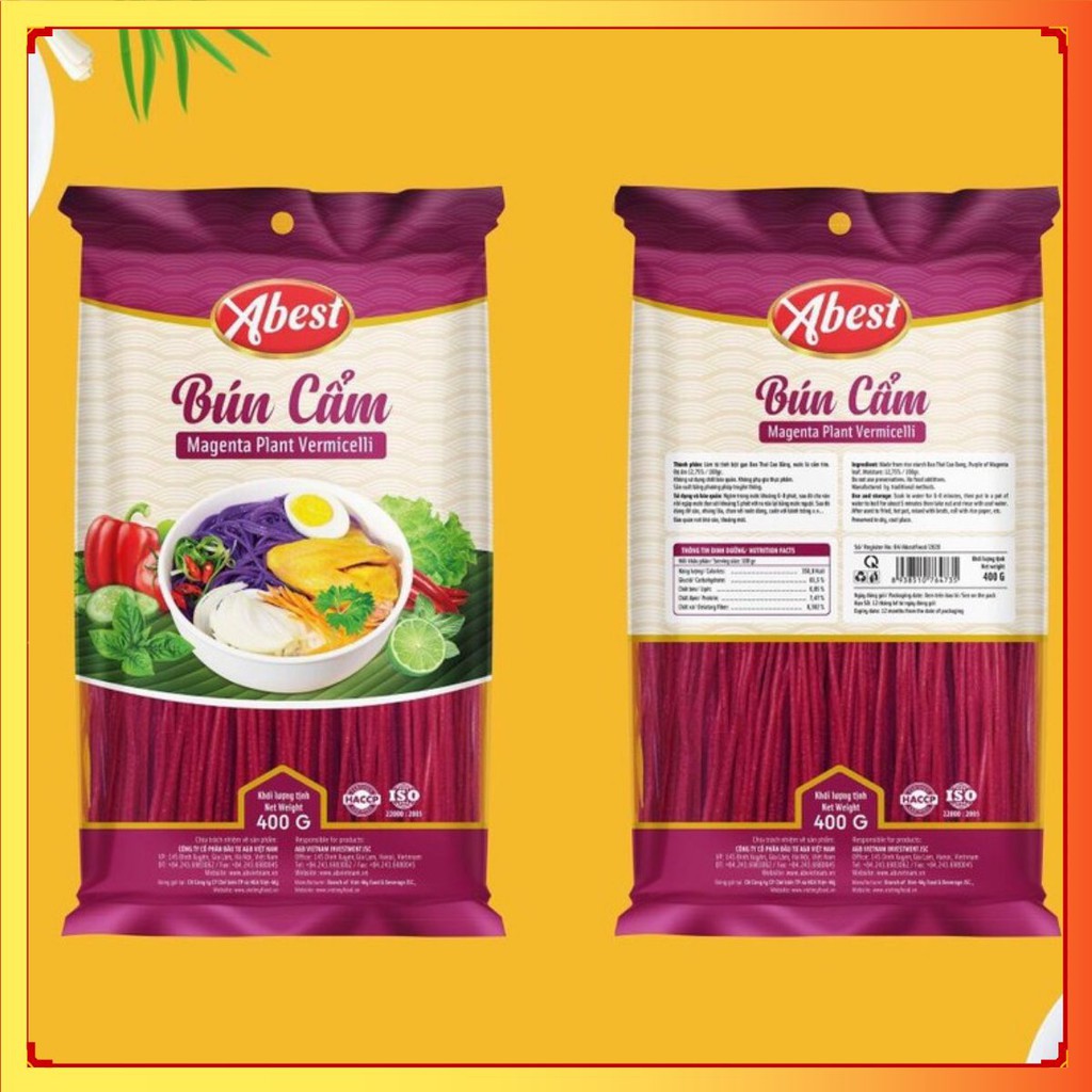 Bún cẩm khô  ABEST gói 400G /Bún tươi Hữu cơ/Không phụ gia thực phẩm/không chất bảo quản