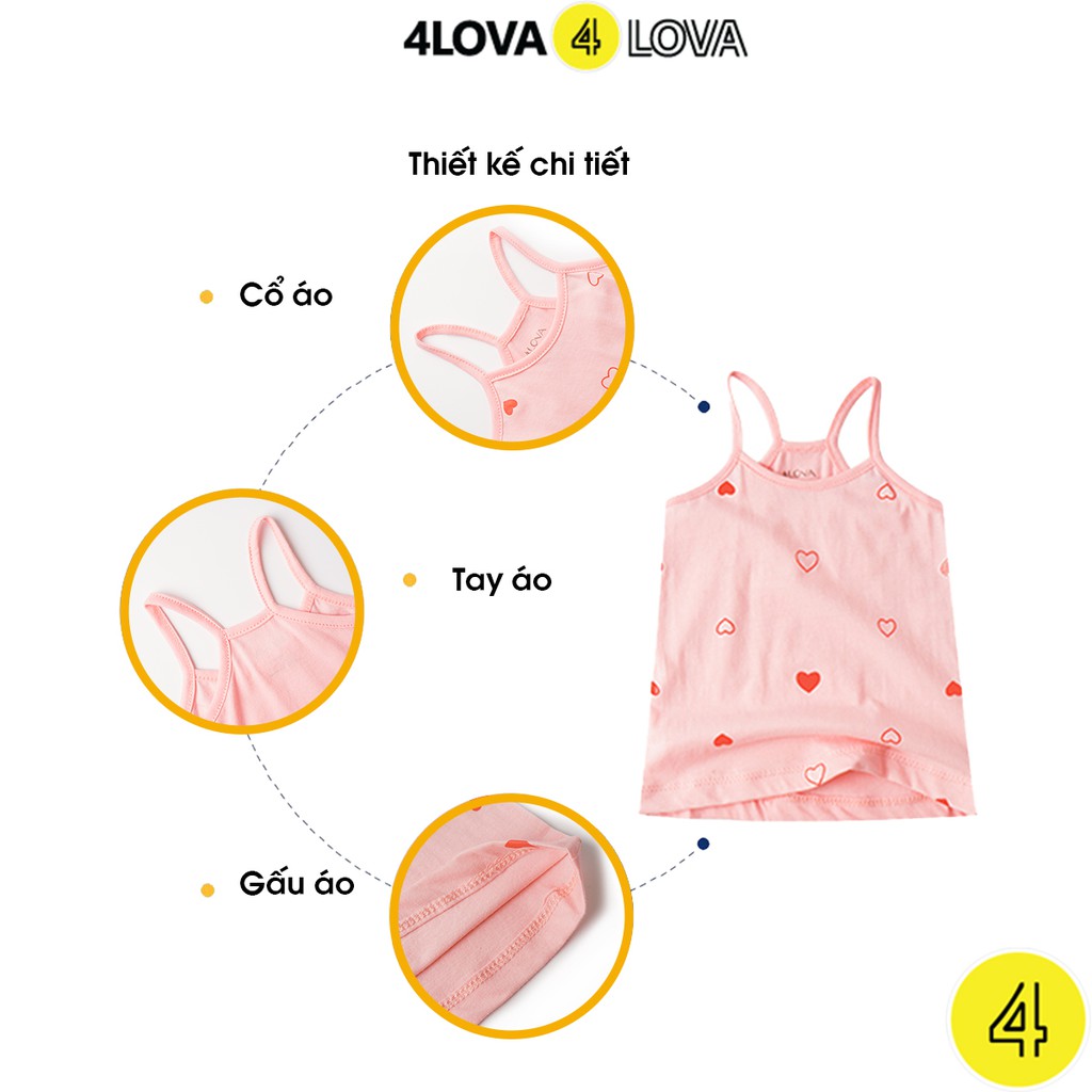 Áo hai dây cho bé gái 4LOVA chất cotton co giãn thoáng mát họa tiết xinh xắn hàng chính hãng từ 6-30kg