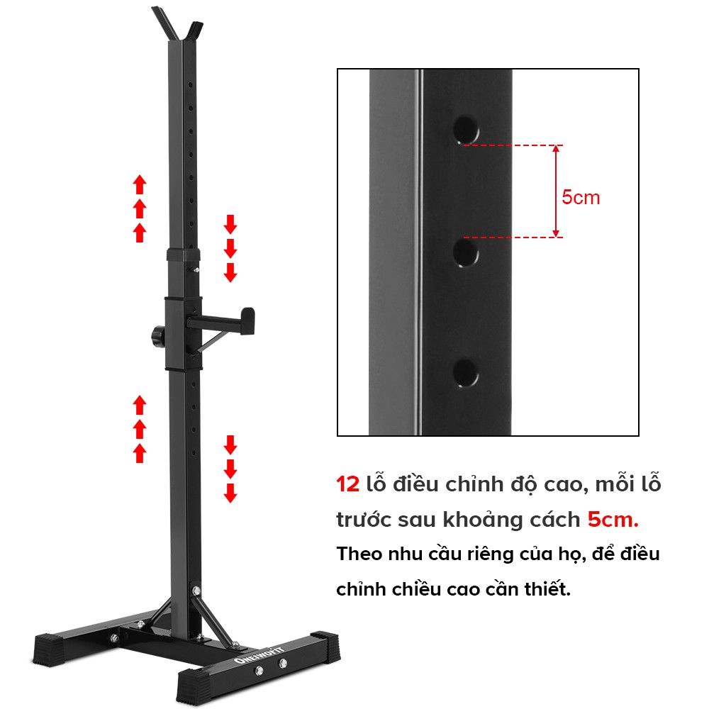 OneTwoFit Giá tập tạ có thể điều chỉnh hộ gia đình ngồi xổm đơn giản Giá đỡ cây tạ đỡ Squat Giá đỡ ngồi xổm OT262