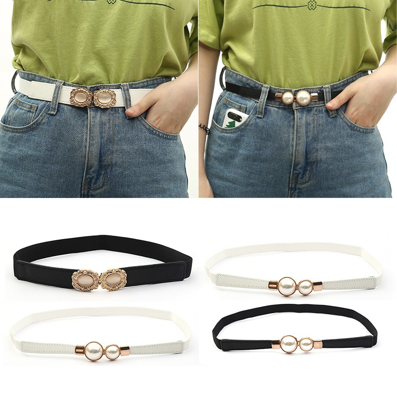Thắt lưng co giãn đính hạt giả ngọc trai