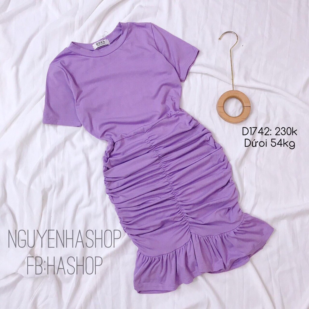 Đầm nữ body nhúm eo đuôi cá màu tím chất thun dẻo mềm mịn co dãn thoải mái vận động thích hợp mặc đi du lịch mặc đi chơi | BigBuy360 - bigbuy360.vn