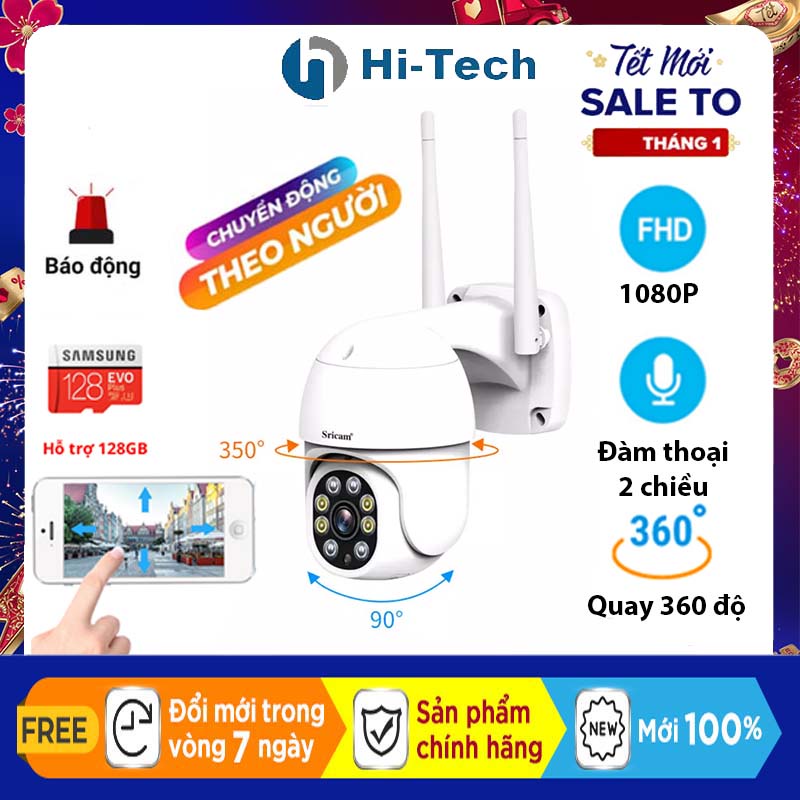 Camera wifi ngoài trời chống nước  PTZ Srihome Full HD 1080 xoay 360 độ có đèn Led quay đêm có màu