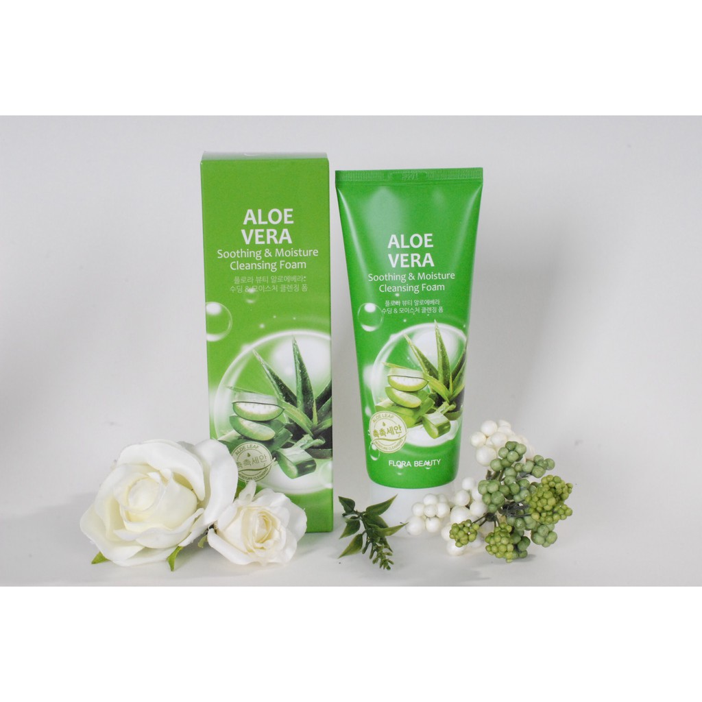 Sữa rửa mặt Nha Đam Flora Beauty Aloe Vera Soothing & Moisture Cleansing Foam