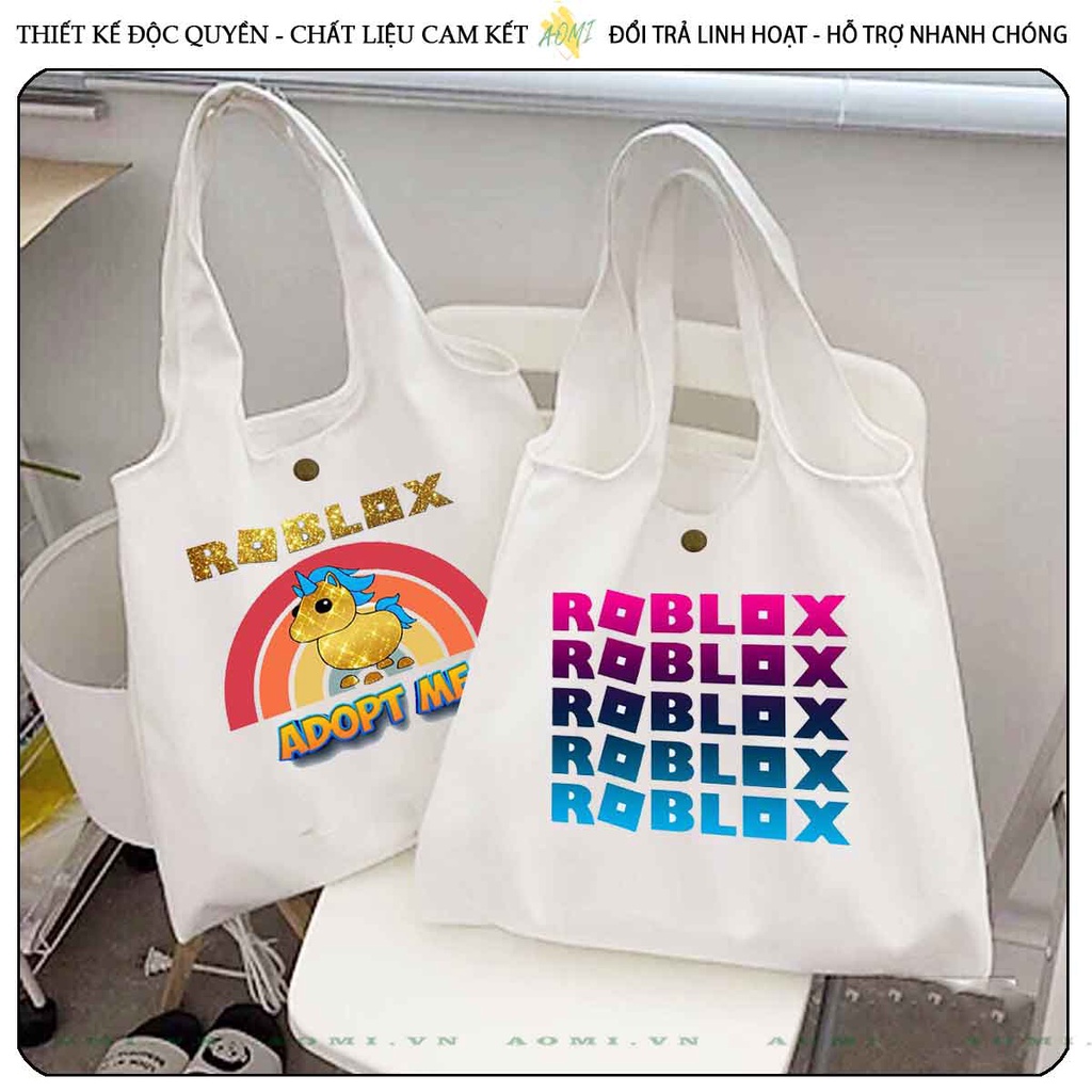 TOTE ROBLOX CANVAS  FORM TRÒN TÚI VẢI ĐEO VAI BAG NÚT BẤM SIZE LỚN AOMIVN DU LỊCH DẠO PHỐ CÁ TÍNH