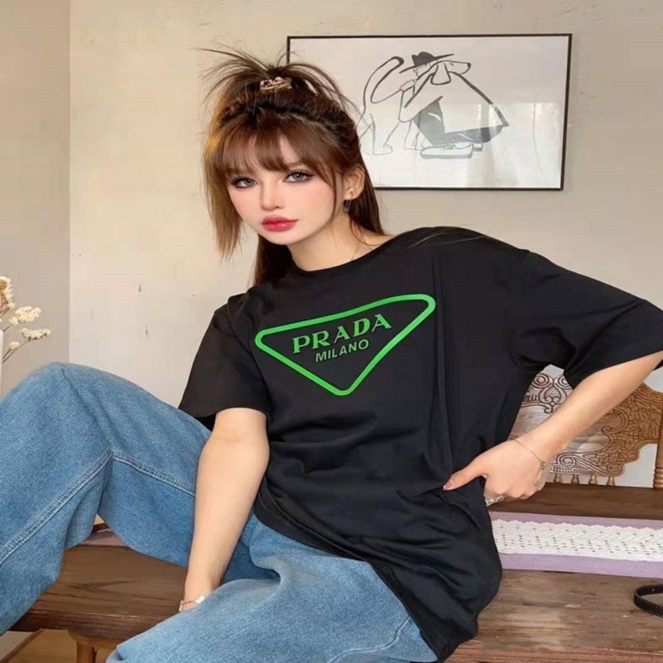Áo Thun Tay Ngắn In Chữ Prada 22ss Phong Cách Châu Âu Thời Trang Cho Nam Và Nữ