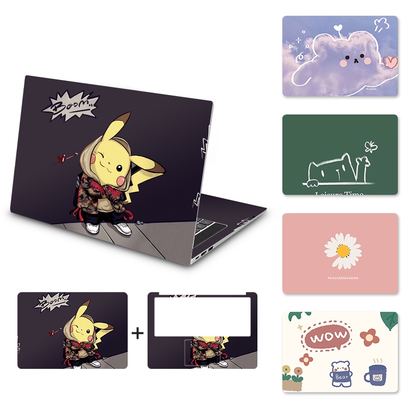 Miếng dán trang trí laptop Macbook/Dell/HP/Acer/Asus in hình Pikachu hoạt hình 12/13/14/15/17 inch DIY