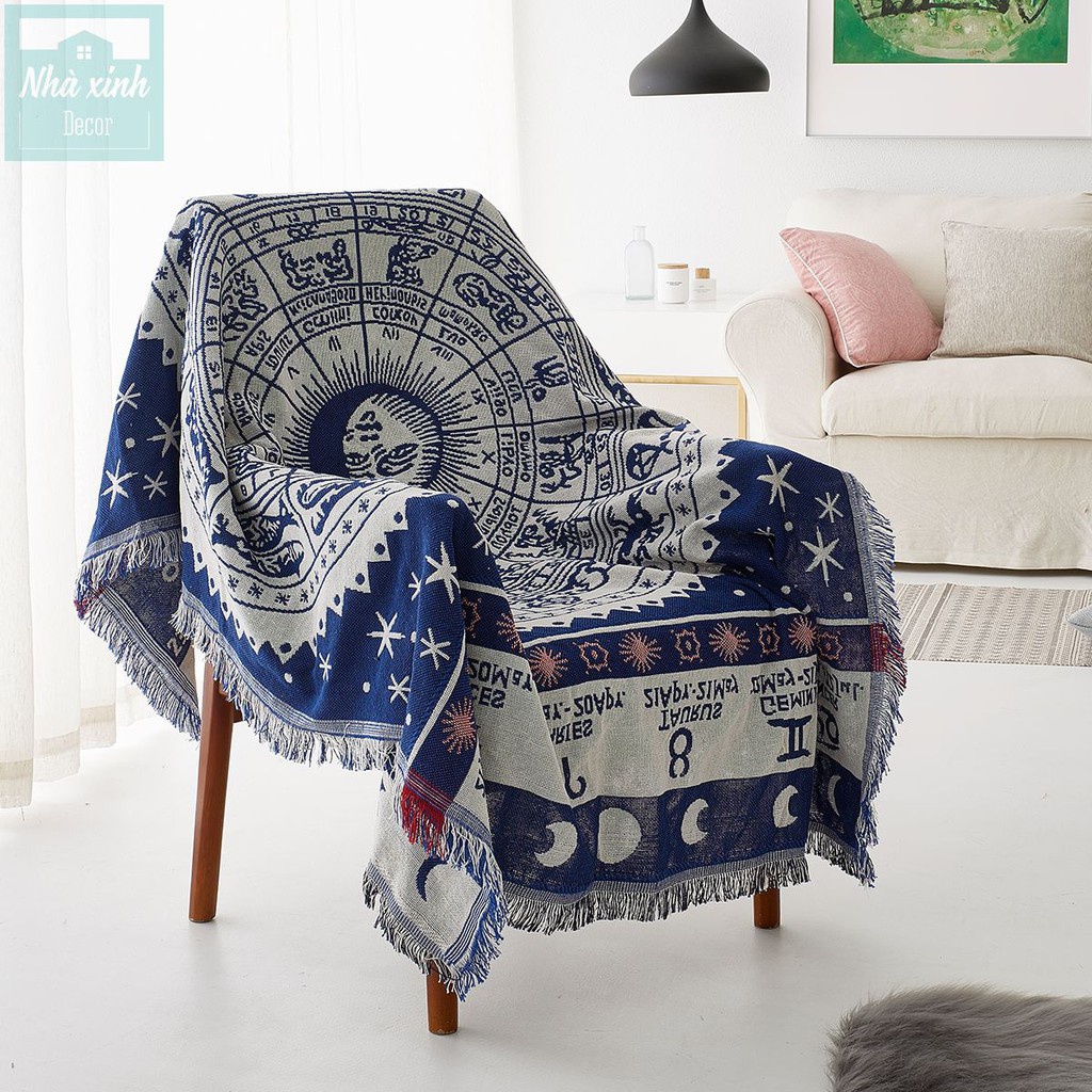 [ Hàng Hot ] Thảm Vintage Nhập Khẩu Họa Tiết 12 Cung Hoàng Đạo, Thảm Trải Sofa, Thảm Trải Sàn, Thảm Treo Tường
