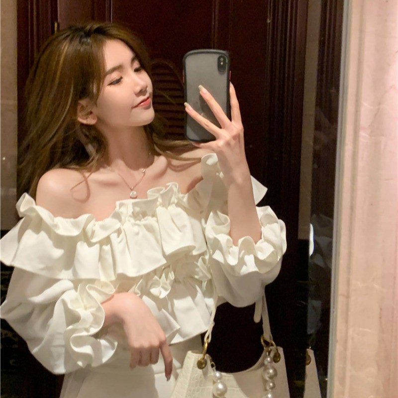 (Sẵn) Áo kiểu nữ phối bèo bẹt vaii ulzzang dễ thương