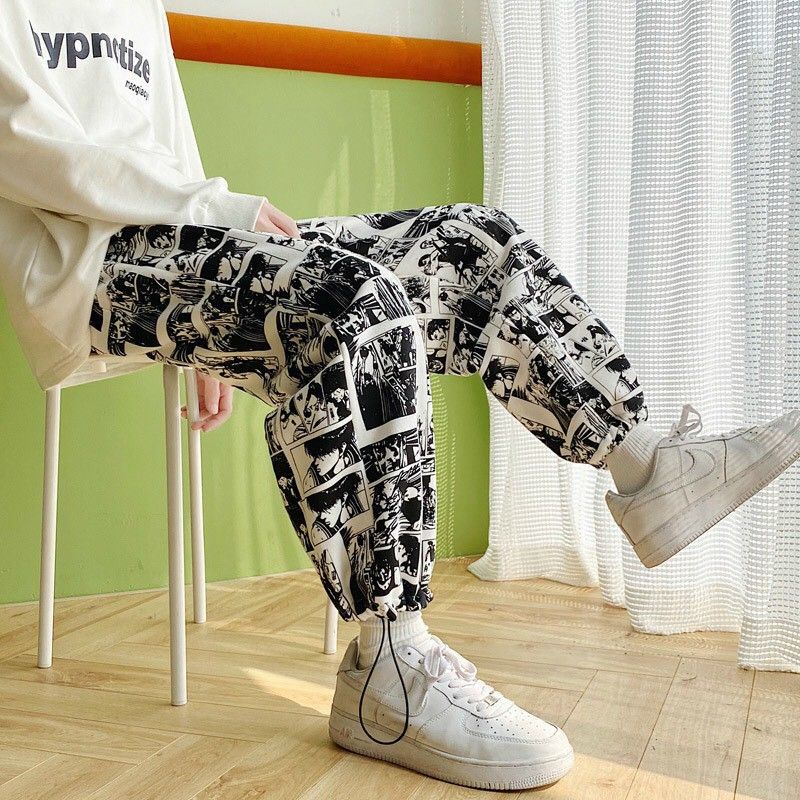 (Ảnh thật)Quần jogger nỉ ống xuông unisex nam nữ họa tiết ulzzang form rộng phong cách hàn