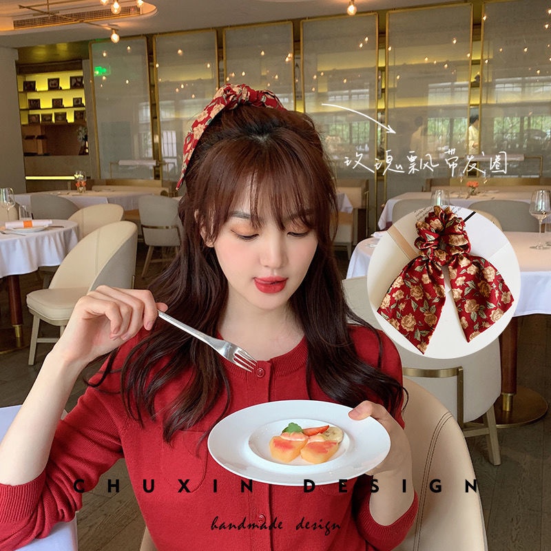 Dây buộc tóc in họa tiết hoa đơn giản thời trang cho nữ