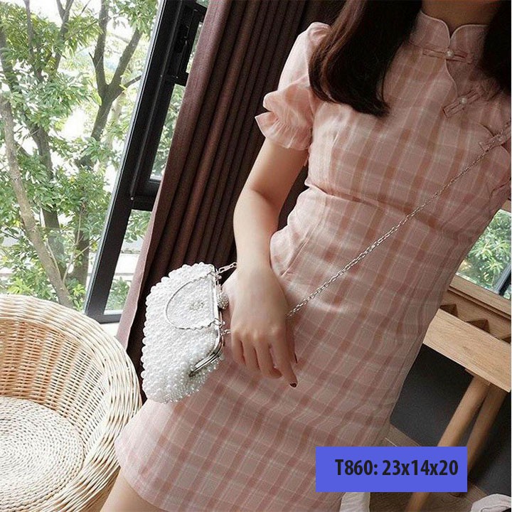 Ví nữ cầm tay dự tiệc đẹp, bóp cầm tay dự tiệc nữ đính ngọc cực sang trọng T860