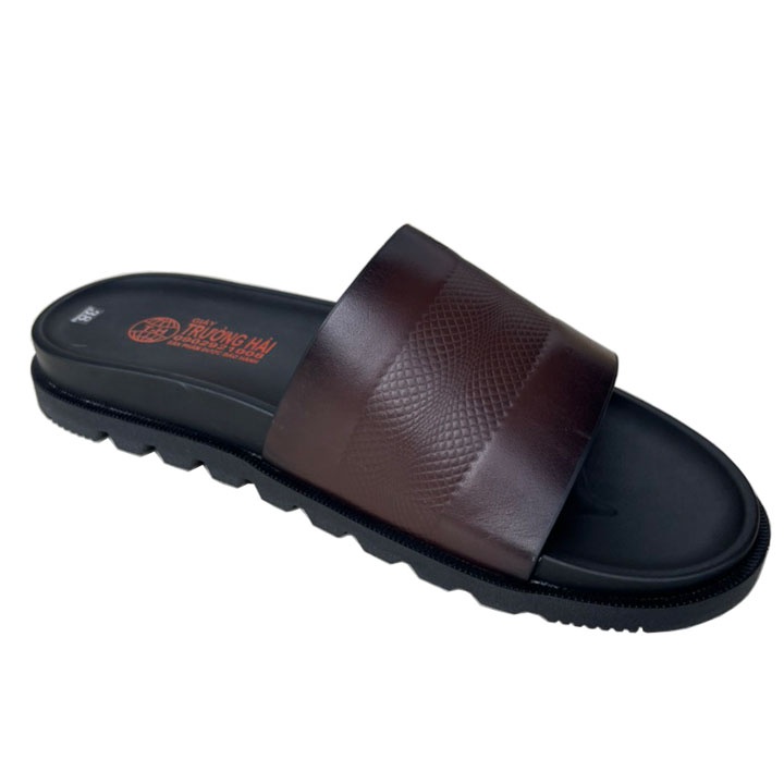 Dép nam da bò cao cấp quai ngang một bản Trường Hải màu nâu DN166