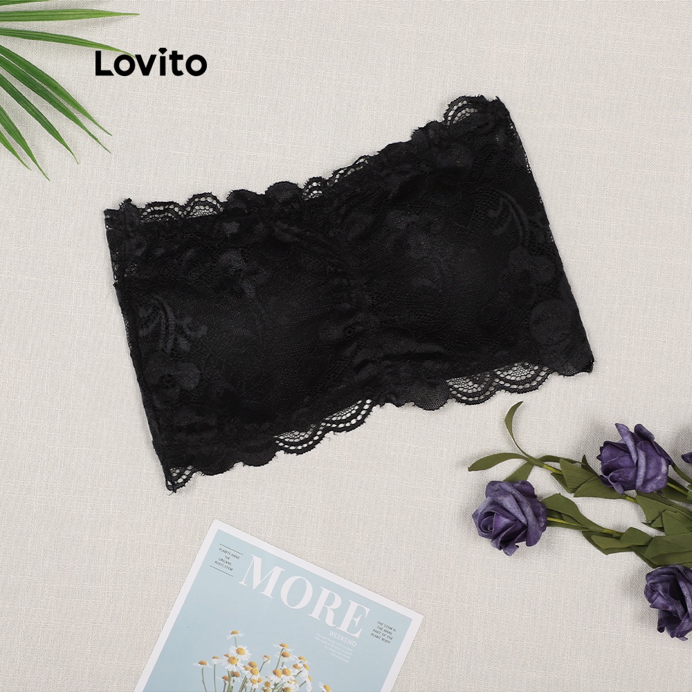 Áo ngực Lovito không gọng phối ren đơn giản thoải mái L00312 (Màu mơ/đen) | BigBuy360 - bigbuy360.vn