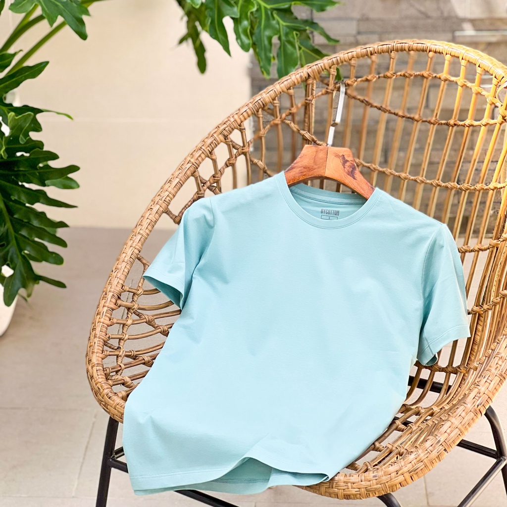 Áo Thun Ngắn Tay Cổ Tròn Xanh Cyan BY COTTON Cyan Basic Tee