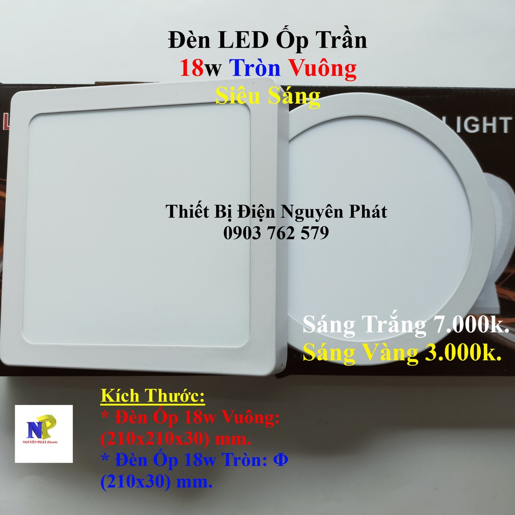 Đèn LED Ốp Trần 18w Tròn/Vuông Siêu Sáng - Tiết Kiệm Điện Năng [ Đèn LED Ốp Nổi ]