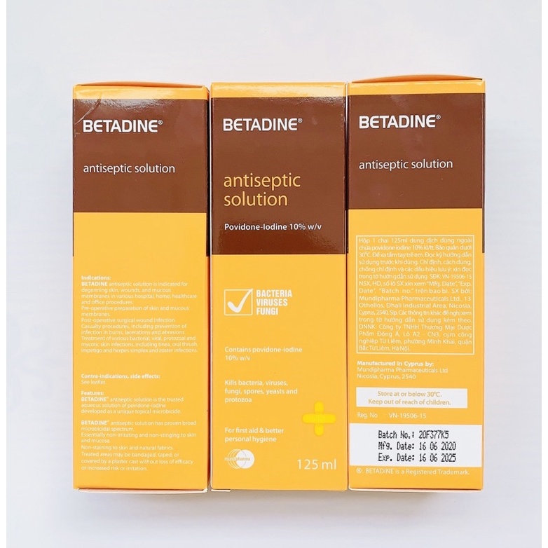 Betadine Antiseptic Solution 125ml - Dung dịch sát khuẩn vết thương