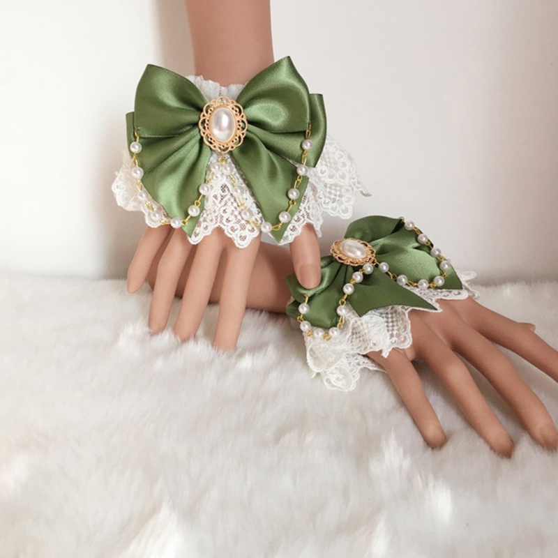 Vòng Tay Ren Hai Lớp Đính Ngọc Trai Giả Phối Nơ Phong Cách Lolita Ngọt Ngào Xixi