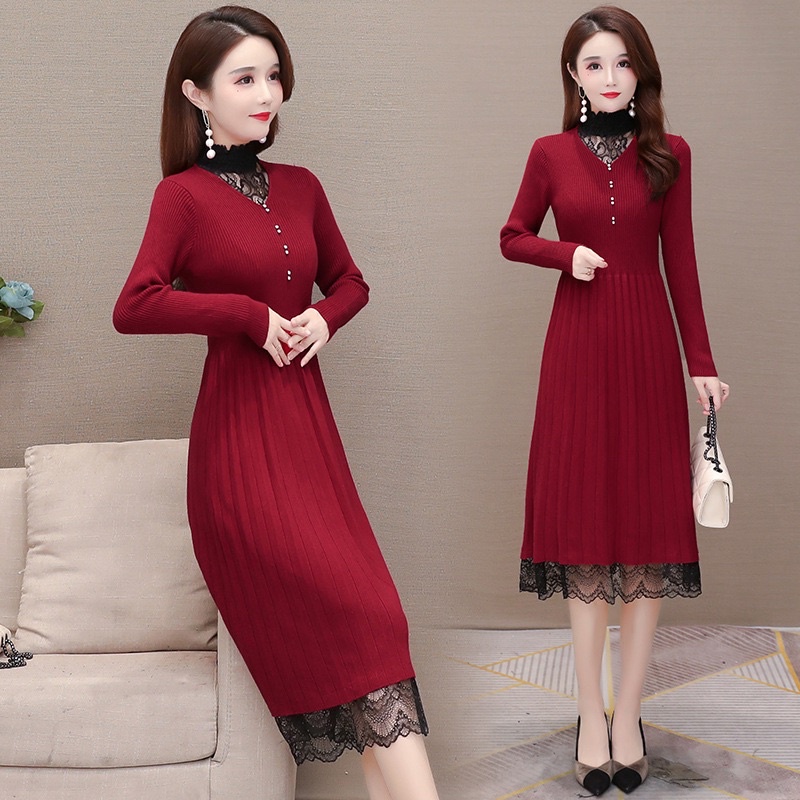 Váy bầu thu đông Aidenshop đầm len bầu thiết kế công sở sang chảnh